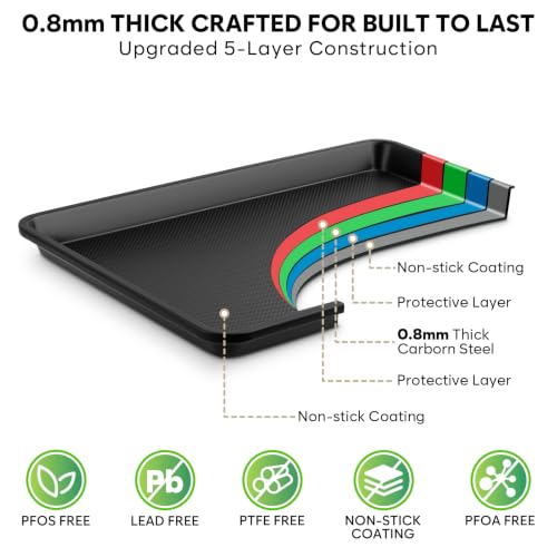 Quarter Sheet Pan Set of 2, 12.8 ” x 9 ”, Cookie Sheets for Baking 0.8mm Thick Non Stick Baking Sheets for Oven Heavy Duty Baking Trays - size: 12.8 × 9 ×1 inch