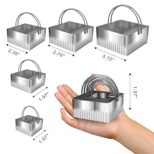 5 Pcs Square Biscuit Cutter Set with Handle - size: Square