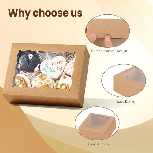 50PCS 8x5x2 Inch Bakery Boxes with Window for Chocolate Covered Strawberries, Cookies, Cakesickle, Brownies, Donut & More - color: Brown