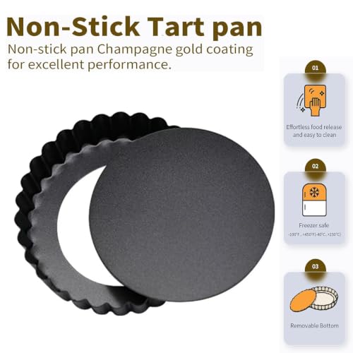 Mini Tart Pan 6PCS, 5.5 Inch Deep Tart molds Removable Bottom. - color: Black, size: 5.5*1Inch