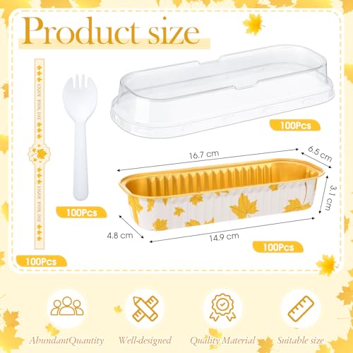 Tioncy 100 Pcs Mini Loaf Pans with Lids Spoons, Leaves - style: Leaves