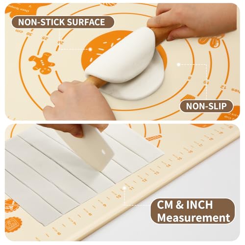 DANIA & DEAN 26"x16" 1.1mm Ultra-Thick Baking-Themed Silicone Pastry Mat - color: Creamy white, size: 26"L x 16"W