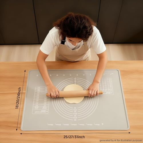 LCOCWMYS Silicone Pastry Mat, 27" x 20" Dough Rolling Mat with Raised Lip - size: 27"L x 20"W