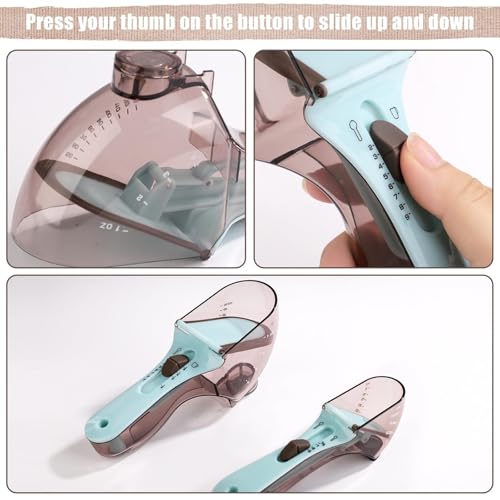 Adjustable Measuring Spoon Set, Small & Large All-in-One Measuring Spoons with Bottom Magnet Multiple-Use Measuring Cup for Kitchen Dry & Liquid Accurate Measurement