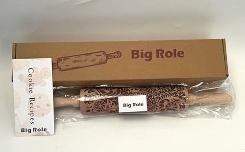 Embossed Rolling Pin for Baking Cookies Christmas Embossing Rolling Pins with Design Wooden Engraved Springerle Roller Pin Dough Patterned Clay Pottery Ceramic Bakers Women (Flower Snowflake Paisley) - color: Paisley Flower