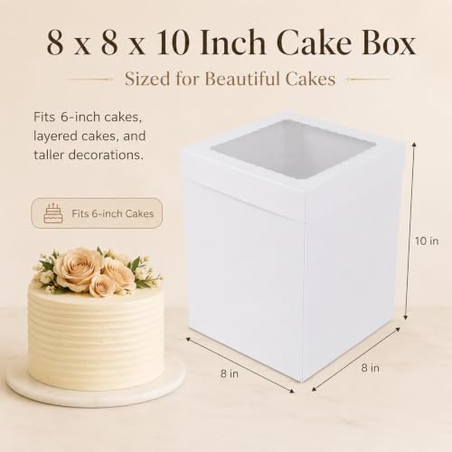 JCD Heavy-Duty 8x8x10inch Corrugated Cake Boxes Fits 6in Double Layer Cakes - size: 8*8*10inch/5pcs
