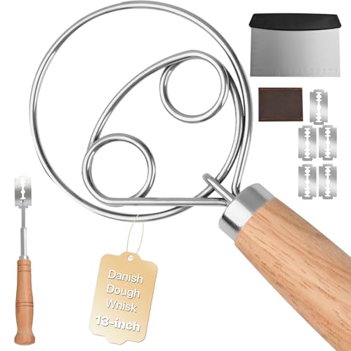GIRLA Dough Whisk【Set of 3】Danish Dough Whisk,Dough Scraper & Bread Blades