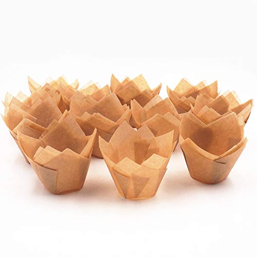 150pcs Tulip Cupcake Liners Natural Baking Cups Muffin Paper Liner - color: Natural Color