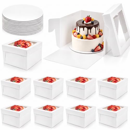 Cididu 10 Pack Cake Boxes 12 Inch, 12x12x8 Inch Tall Cake Box with Window