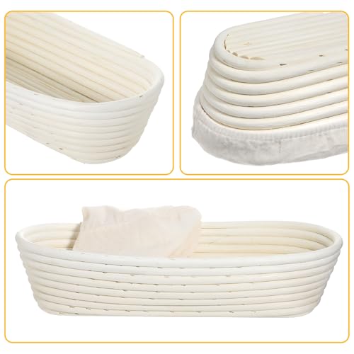2 Pack 13 Inch Oval Bread Proofing Basket,Banneton Basket Bread Baking Bowl with Linen Liner Cloth, Perfect for Professional & Home Sourdough Breads Baking, Artisan Sourdough Breads