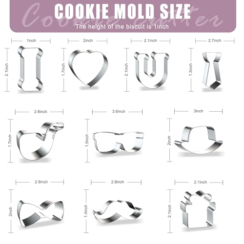ZADE Fathers Day Cookie Cutters,10PCS Metal Cookie Cutters- Father Birthday Cookie Molds with Bow Tie, Mustache, Necktie, Formal Hat, Blazer, Glasses/Sunglasses Shapes for Holiday Treats - color: Father cookie cutter Set