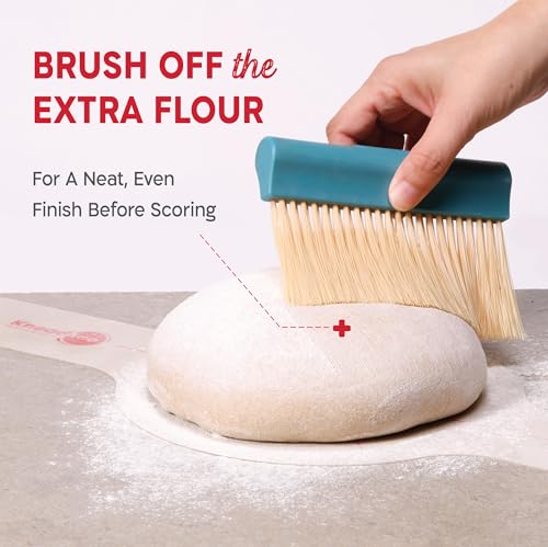 KneadAce Dough Scraper & Baker’s Brush.Stainless Steel Bench Scraper & Flour Cleaning Brush. Kitchen Tool for Pastry, Sourdough and Baking Prep Bread Dough Cutter, Gift For Bakers (Gray/Turquoise) - color: Gray, Turquoise