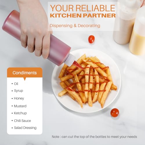 Sopito Squeeze Bottles, 16oz Plastic Condiment Squeeze Bottles with Labels & Funnels & Brusher for Liquids Sauces Ketchup Oil, 3 Pack - size: 3