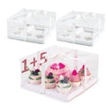 JCD 3 Packs Cake Cupcakes Combo Box 1+5 Cupcake Containers with Gift Ribbon Bento Clear Boxes (5 Cupcakes with Cake)(1+5/3Pcs) - size: Clear 1+5/3Pcs