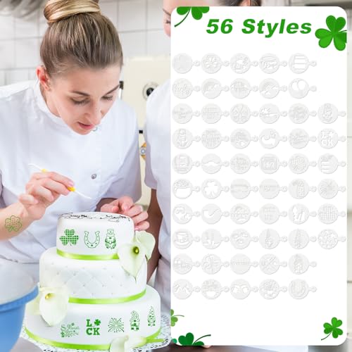 56 Pcs Reusable St Patrick's Day Cookie Stencils Small Shamrock Cookie Templates for Holiday Baking Dessert Painting Irish Party Decoration Coffee Art Face Painting Kitchen Baking Accessories - style: St Patrick's Day