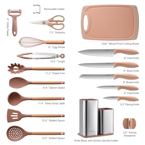 RAXCO Utensil Sets,18-Piece Silicone Cooking Utensils and Knife Set,Mousse - color: Mousse