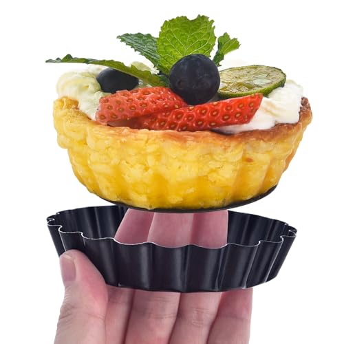DATANYA Mini Tart Pans Removable Bottom 3 Inch, Carbon Steel Nonstick Quiche Pan Pie Tart Tin Mold, 0.8inches High for Baking Tartlets, Pies, Cakes, Cupcakes - Premium Champagne Gold 12PCS - size: 3.15 Inch X 0.8-inch