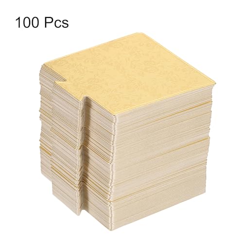 uxcell 100pcs Mini Cake Boards, Mousse Cake Cardboards Square Cake Bases Plates Cupcake Dessert Displays Base Tray for Cupcakes, Cakes, Pastries, Dessert Base - Grease Proof (Floral Gold) - color: Floral Gold, size: 3.6 x 3.3 inch