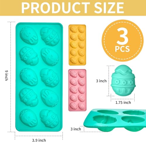 Easter Egg Jello Molds, 3 Pack Easter Egg Chocolate Molds with Bunny Shape Silicone Treat Mold for Chocolate Candy Jello Wax Muffin Cupcake Cake Decor Egg Gummy - size: Small
