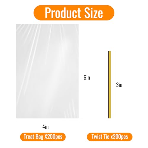 4x6" Clear OPP Treat Bags 200Pcs with Twist Ties, Cellophane Bakery Bags - color: 4*6 Inch 200pcs