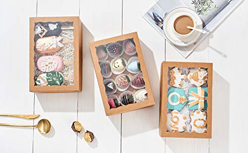 24PCS 10 x 7 x 2.5 inches Brown Strawberries Boxes with Display Window, Sweet Treat Boxes for Cookies, Donuts, Macarons, Muffins& Hot Coca Bombs, Perfect for Any Celebration - color: Brown