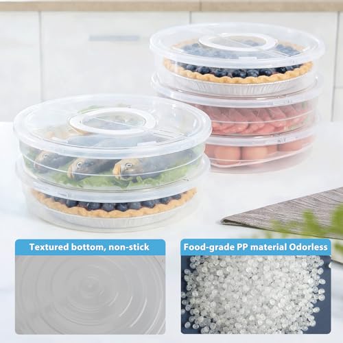 Pie Carrier With Lid and Handle, 12IN Stackable Pie Carriers for Transport with Double-Layer Divider, Airtight Pizza Saver for Leftover Pizza, Pie, Cake (3PC)