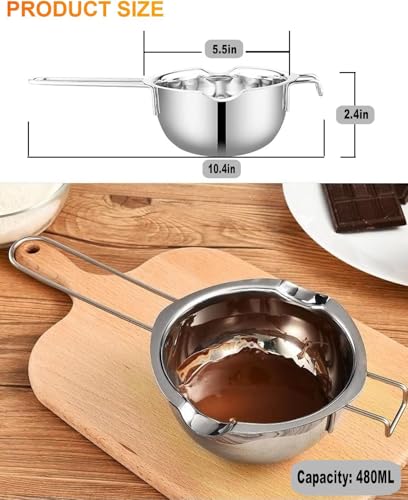 Stainless Steel Double Boiler Pot for Melting Chocolate, Candy and Candle Making (18/8 Steel, 2 Cup Capacity, 480ML) (Pack of 3) - color: Silver Handle, size: 480ML (Pack of 3)