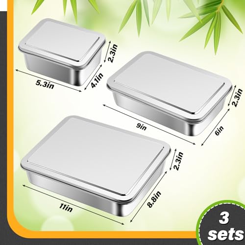 Tioncy 3 Sets Baking Stainless Steel Pan with Lid, 11/9/5 Inch - size: 11/9/5 Inch
