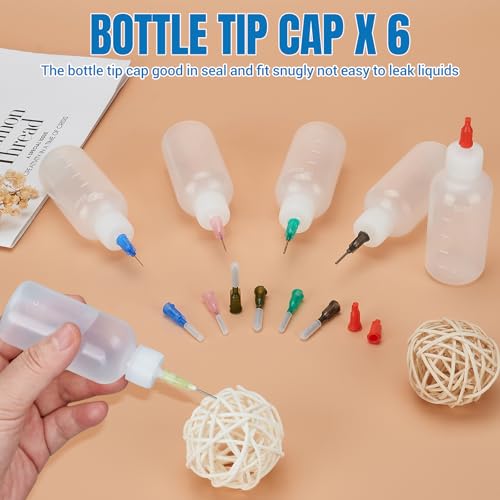 6pcs 50ml Glue Applicator Bottles Squeezable Plastic Liquid Bottle Needle Tip Squeeze Bottle Blunt Needle Oiler and Storage Caps14G 16G 18G 20G 22G for Crafts, DIY, and Repairs