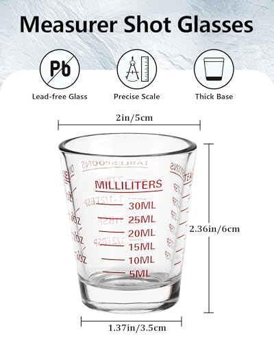 Shot Glass Measuring Cup Set, 2 Pack Espresso Shot Glasses (Red) - color: 2 Pack-Red