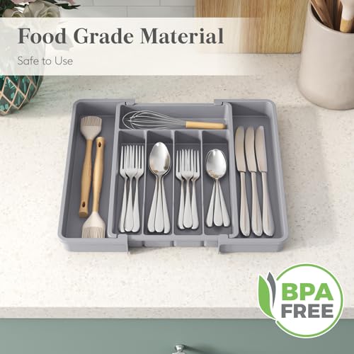Lifewit Expandable Silverware Drawer Organizer, Kitchen Utensil Tray - color: Gray, size: Medium Wide(8.5-14''W x 12''D)
