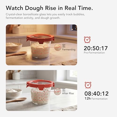 2 Set Red Sourdough Starter Jars, Wide Mouth Sourdough Container - color: Red