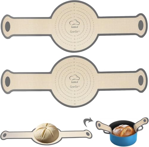 Silicone Bread Sling, 2 Pcs Silicone Baking Sling with Longer Handles, Non-Stick & Easy Clean Dutch Oven Baking Mat to Transfer SourDough Easily, Reusable Bread Mat Set - color: 2 Pcs Grey Round