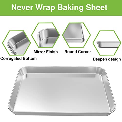 Stainless Steel Baking Pan, Large Cookie Sheet Set for Toaster Oven Tray Pans by Umite Chef, Superior Mirror Finish, Easy Clean, Dishwasher Safe, 12 x 10 x 1 inch, 3 Piece/set - size: 12 * 10 * 1 inch