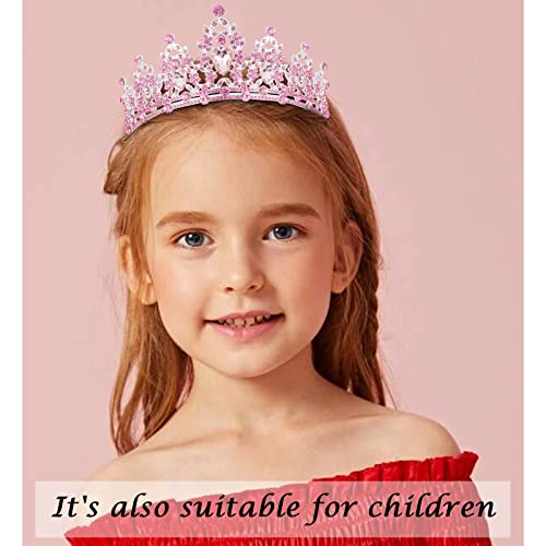 "BIRTHDAY QUEEN" Sash and Tiara for Women Crystal Tiara and Satin Kit for Girl Rhinestones Crown with Comb Glitter Hair Accessories for Prom Party Decoration Cake Topper Accessory Set with Pin - color: Pink Tiara+pink Sash
