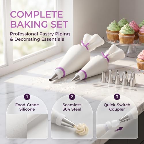 Reusable Piping Bags and Tips Set for Cake Decorating, Cupcakes