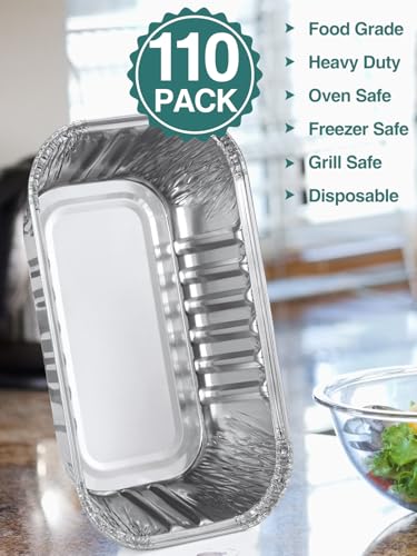 NEEBAKE 110 Pack 6x3.5x2 Disposable Aluminum Loaf Pans with Lids - 1 Lb Mini Loaf Pans, Small Aluminum Tin Foil Baking Pan, Food Containers for Baking, Cakes, Bread, Meat, Loaves