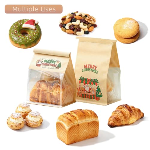 50 Pack Medium Christmas Bread Bags with Clear Window 10.3" x 6.3" x 5.1" - color: Christmas, size: Medium