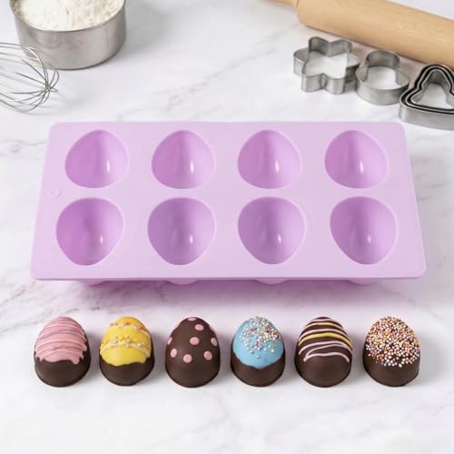 2 Pack Silicone Egg Molds 8 Cavity Easter Silicone Candy Mold 3D Egg-Shaped Silicone Baking Mold for Chocolate, Jello, Mini Cakes, DIY Desserts, Candy, Ice, Pudding, Baking (2, Purple) - color: Purple