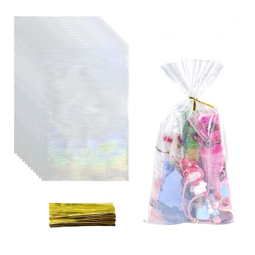 FERENLI 50 Pcs 8.07x13.98 inch Holographic Clear Cellophane Treat Bags - size: 8.07x13.98 inch (20.5x35.5 cm)