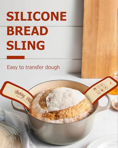 Silicone Dutch Oven Bread Sling Set - 2 Pcs Non-Stick Round Mats, Reusable Long Handle Transfer Lifter for Sourdough