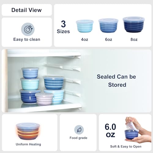 Selamica 4 oz Ramekins with Lids Oven Safe, Set of 6, Gradient Blue - color: Gradient Blue, size: 4 Oz