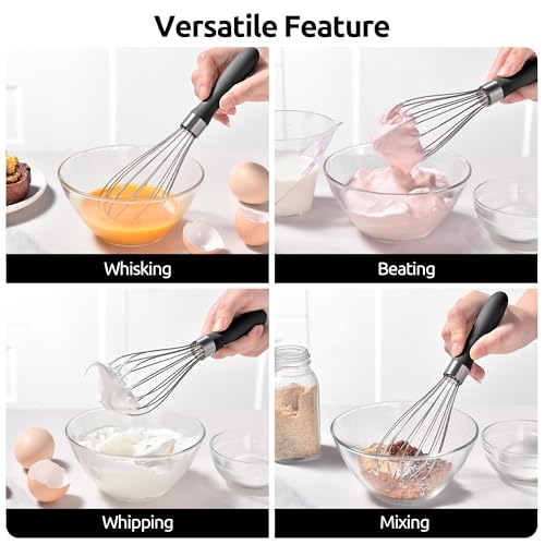 U-Taste Wire Whisk for Cooking, 18/10 Stainless Steel Balloon Wisk, S/Black - color: Black, size: Small