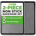 NutriChef 2-Piece XL Mega Cookie Sheet Baking Pans Set - 22" x 16" Extra Large Nonstick Carbon Steel Oven Baking Tray Pans, Stackable Bakeware, Black - NCLGBP16 - color: Black, size: 2-Pack