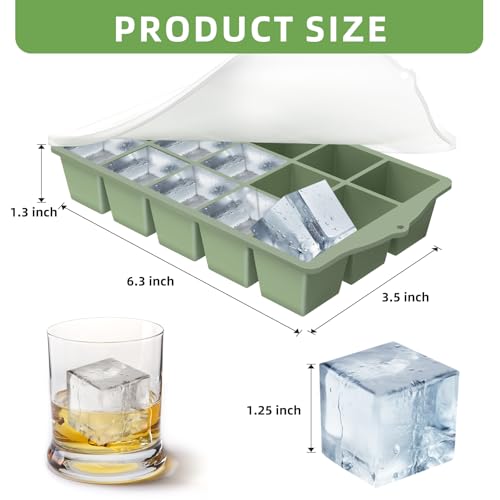 FANYITY Silicone Ice Cube Tray with Lid, Green, Pack of 4 Ice Cube Moulds, Silicone Mould, BPA-Free, Stackable Ice Cube Tray, Ice Cube Trays for Baby Porridge, Cocktail, Whiskey, Coffee - color: Green