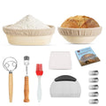 Sourdough Starter Kit of 9-Inch Round and 10-Inch Oval Banetton Proofing Baskets Complete Sourdough Bread Baking Supplies, Bread Lame + Dough Wisk + Stainless Steel Dough Scrapers + Cleaning Brush - style: Sourdough Kit