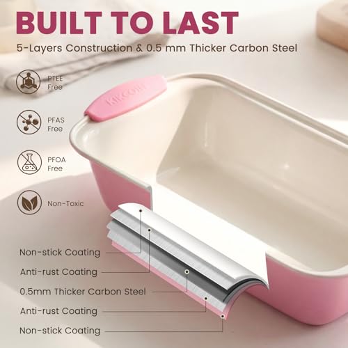 Kikcoin 22 PCS Nonstick Baking Pans Set, Stackable Bakeware Sets with Silicone Handles, 450°F Oven Safe Baking Sheet Set, Easy Release Cookie Sheets for Baking, Pink - color: Pink