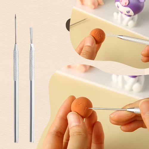 DIYOOHOMY 10 Pcs Clay Needle Tool and 7-Pin Pottery Feather Wire Texture Tools, Polymer Clay Sculpting Tools for Texturing Scoring Carving Modeling Ceramic Sculpture Detail Nail Art DIY Craft Supplies - color: White-4