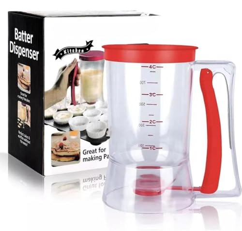 Pancake Batter Dispenser,4 Cup Cupcake Batter Dispenser Pancake Waffl Mix Dispenser Cream Separator with Measuring Label