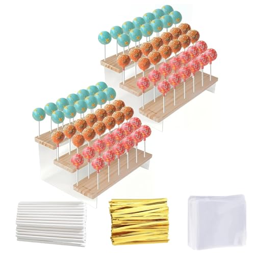 Achilleas Cake Pop Stand 2 Pack, 3-Tier Acrylic Wood Display Drying Holder